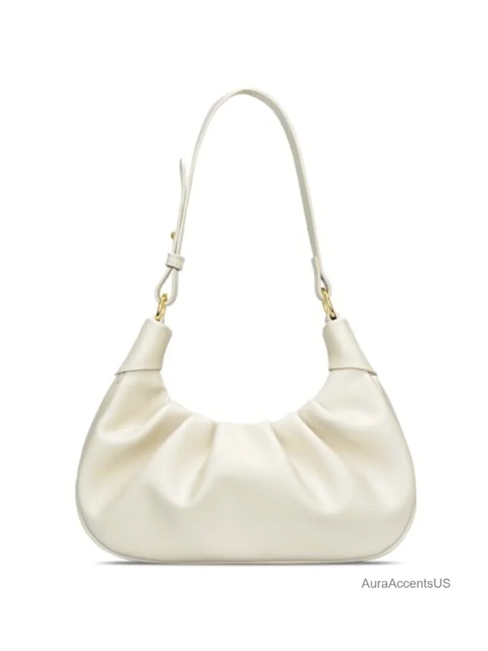 Crescent Hobo Shoulder Bag Ruched Leather Purse Handbag for Women